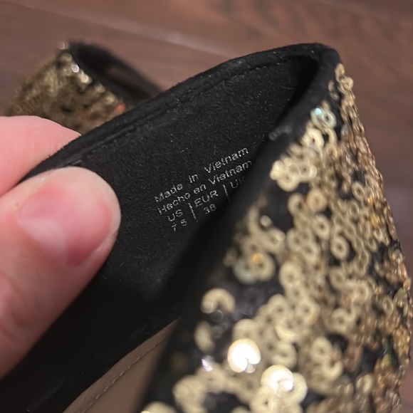 ALDO Black Gold Sequins Heels Pumps Size 7.5 - Picture 14 of 15